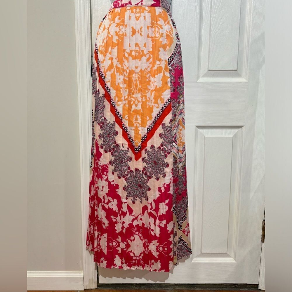 NWT Chico's Pleated Borders Maxi Skirt Womens Multi Color Paisley Floral Size 0 - Picture 2 of 6
